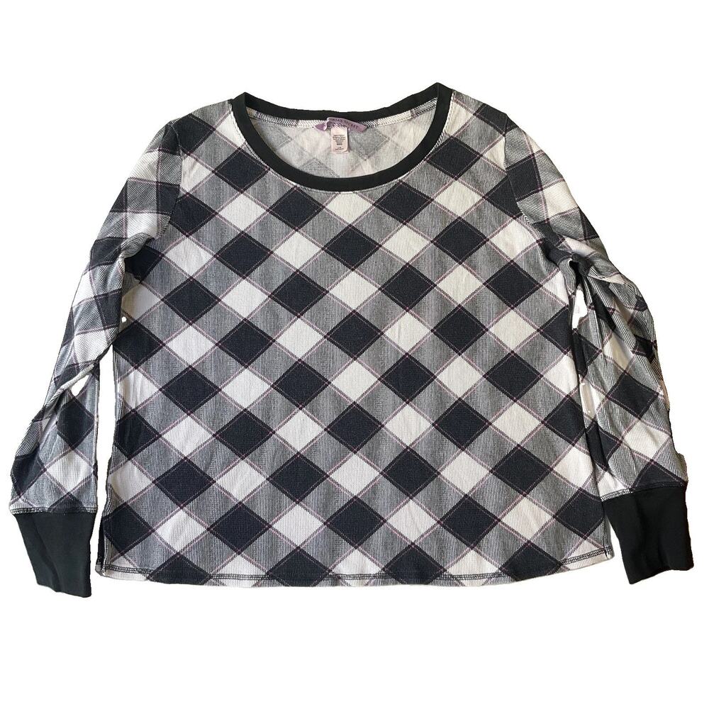 Victoria's Secret Women Sweatshirt L/G Black Argyle Long Sleeve Pullover